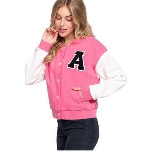 Varsity Letter Jacket Women Size Large Barbie Pink White  Retro Style 50s Carhop